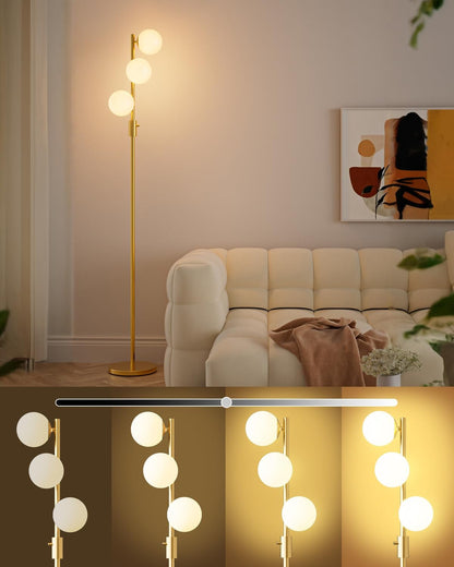 Lightdot 64IN Dimmable (Brightness Adjustable) Globe Floor Lamp, Gold Standing Lamps with 3000K G9 Bulbs Soft Warm White Eye Care, Mid Century Modern Floor Lamp for Living Room
