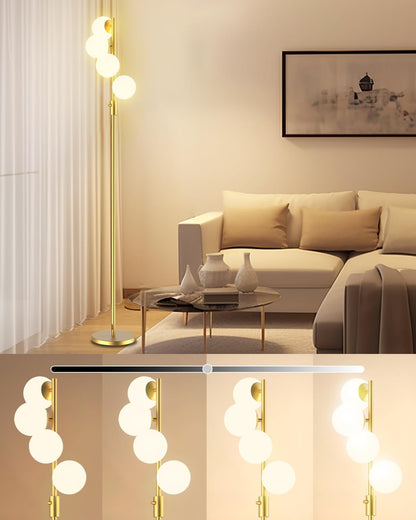 Lightdot 64IN Dimmable (Brightness Adjustable) Globe Floor Lamp, Gold Standing Lamps with 3000K G9 Bulbs Soft Warm White Eye Care, Mid Century Modern Floor Lamp for Living Room