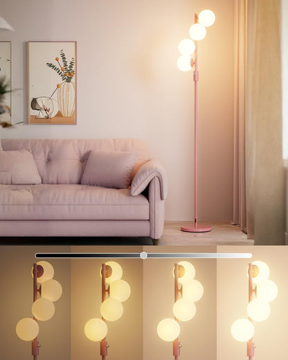 Lightdot 64IN Dimmable (Brightness Adjustable) Globe Floor Lamp, Gold Standing Lamps with 3000K G9 Bulbs Soft Warm White Eye Care, Mid Century Modern Floor Lamp for Living Room