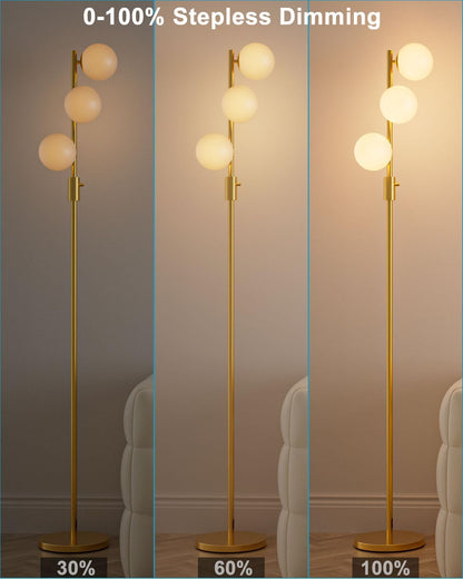 Lightdot Dimmable (Brightness Adjustable) Globe Floor Lamp, Gold Standing Lamps with 3000K G9 Bulbs, Mid Century Modern Floor Lamp for Living Room Bedroom Office