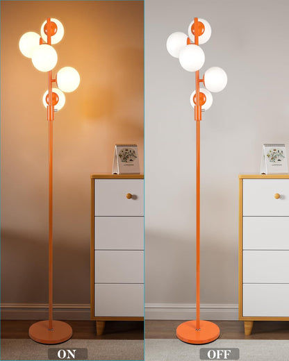 Lightdot 5-Globe Dimmable Globe Floor Lamp Orange Retro Standing Lamps with 5Pcs Bulbs Included Brightness Adjustable Mid Century Modern Floor Lamp with 5Lbs Heavy Base for Living Room/Sofa Beside