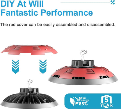 Lightdot LED High Bay Light, High Bay LED Lights, AC100-277V 5000K UFO LED High Bay Shop Light with US Plug for 30-50FT Height Warehoues/Shop/Barn