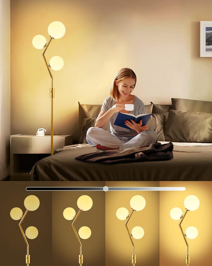 Lightdot 64IN Dimmable (Brightness Adjustable) Globe Floor Lamp, Gold Standing Lamps with 3000K G9 Bulbs Soft Warm White Eye Care, Mid Century Modern Floor Lamp for Living Room