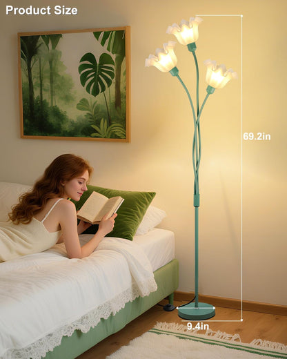 Lightdot Flower Floor Lamp for Living Room Modern Tree Floor Lamp with DIY Branch Goosenecks, Green 3-Light Standing Lamp with Bulb&b5Lbs Heavy Base for Bedroom/Kids Room/Sofa Beside/Corner Decor