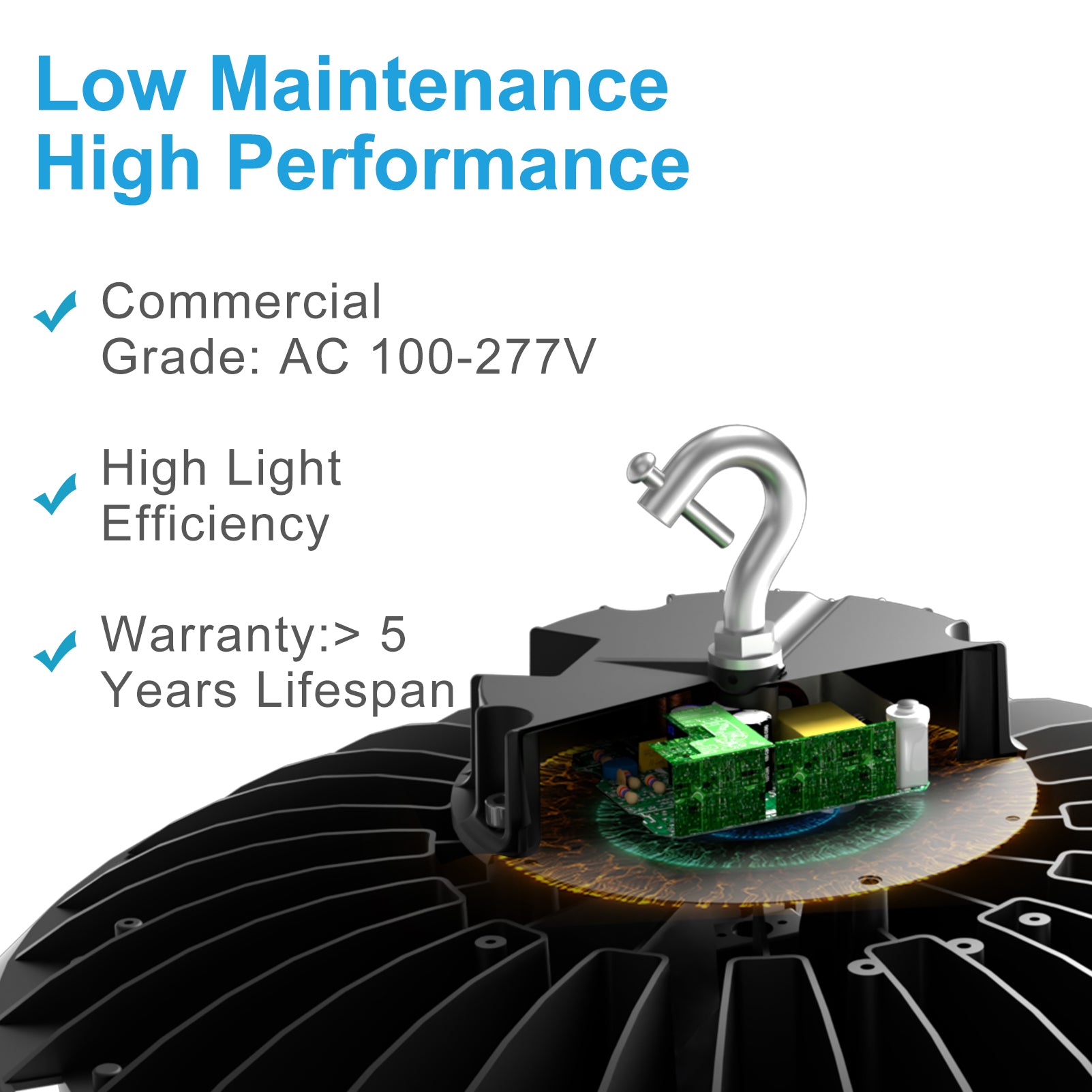 Upgrade 300W High Bay LED Shop Light 45000lm (Eqv.1200W MH/HPS