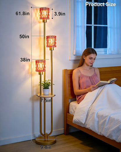 Lightdot 67" 3-Light Glass Floor Lamp for Living Room, Dimmable with Glass Shade & E12 Bulbs Included, Mid Century Standing Tall Lamp with 5Lbs Heavy Base for Bedroom/Sofa Beside/Corner - Gold（副本）