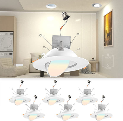 Lightdot 6 inch LED Eyeball Can Light, Gimbal Swivel Recessed Light, CRI >90, 3000K/4000K/5000K Dimmable Recessed Ceiling Lighting Fixtures