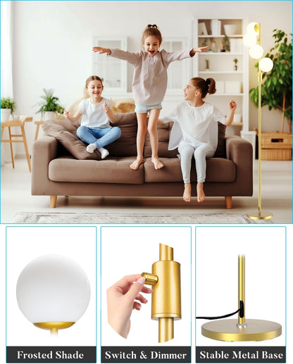 Lightdot 64IN Dimmable (Brightness Adjustable) Globe Floor Lamp, Gold Standing Lamps with 3000K G9 Bulbs Soft Warm White Eye Care, Mid Century Modern Floor Lamp for Living Room