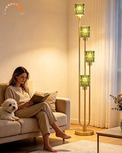 Lightdot Green Glass Floor Lamp Dimmable 4-Light Farmhouse Gold Floor Lamps