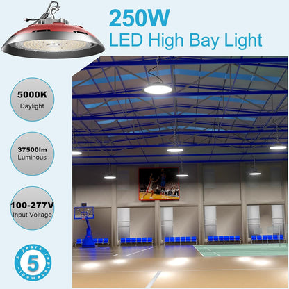Lightdot LED High Bay Light, High Bay LED Lights, AC100-277V 5000K UFO LED High Bay Shop Light with US Plug for 30-50FT Height Warehoues/Shop/Barn