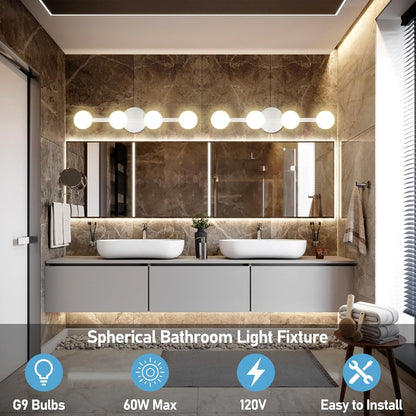 Lightdot Modern Bathroom Vanity Light, 25.6" Metal Frame with Globe Shatterproof Plastic Shades, Dimmable G9 Base Vanity Light for Bathroom/Livingroom/Mirror/Cabinet/Hallway