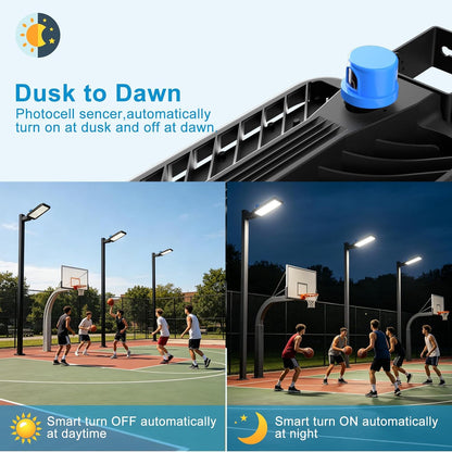 240W LED Parking Lot Lighting 60000LM 5000K Pole Lights Outdoor with Smart Dusk to Dawn LED Parking Lot Lights Trunnion Bracket Mount for 30~50Ft Yard,Driveway,Stadium,Roadway(Black)