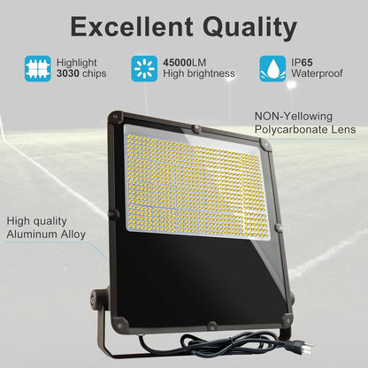 Lightdot 300W Outdoor Flood Lights AC100-277V LED Stadium Lights 45000Lm (1200W Eqv.) LED Flood Lights with Photocell, IP65 Waterproof Area Lighting for Backyard/Stadium-4Pack 5Yrs Warranty