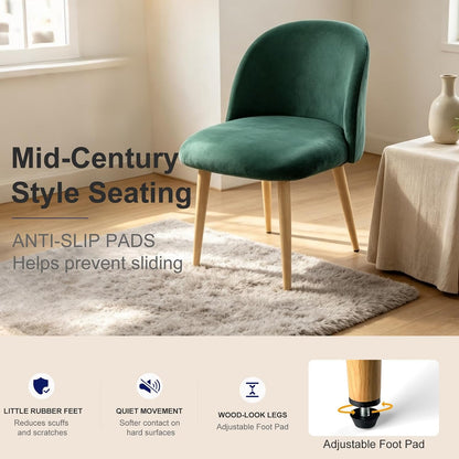 Lightdot Modern Velvet Dining Chairs Set of 2, Upholstered Accent Chairs with Wood-Grain Metal Legs, Ergonomic Curved Backrest & Thick Cushion for Kitchen, Dining Room & Living Room