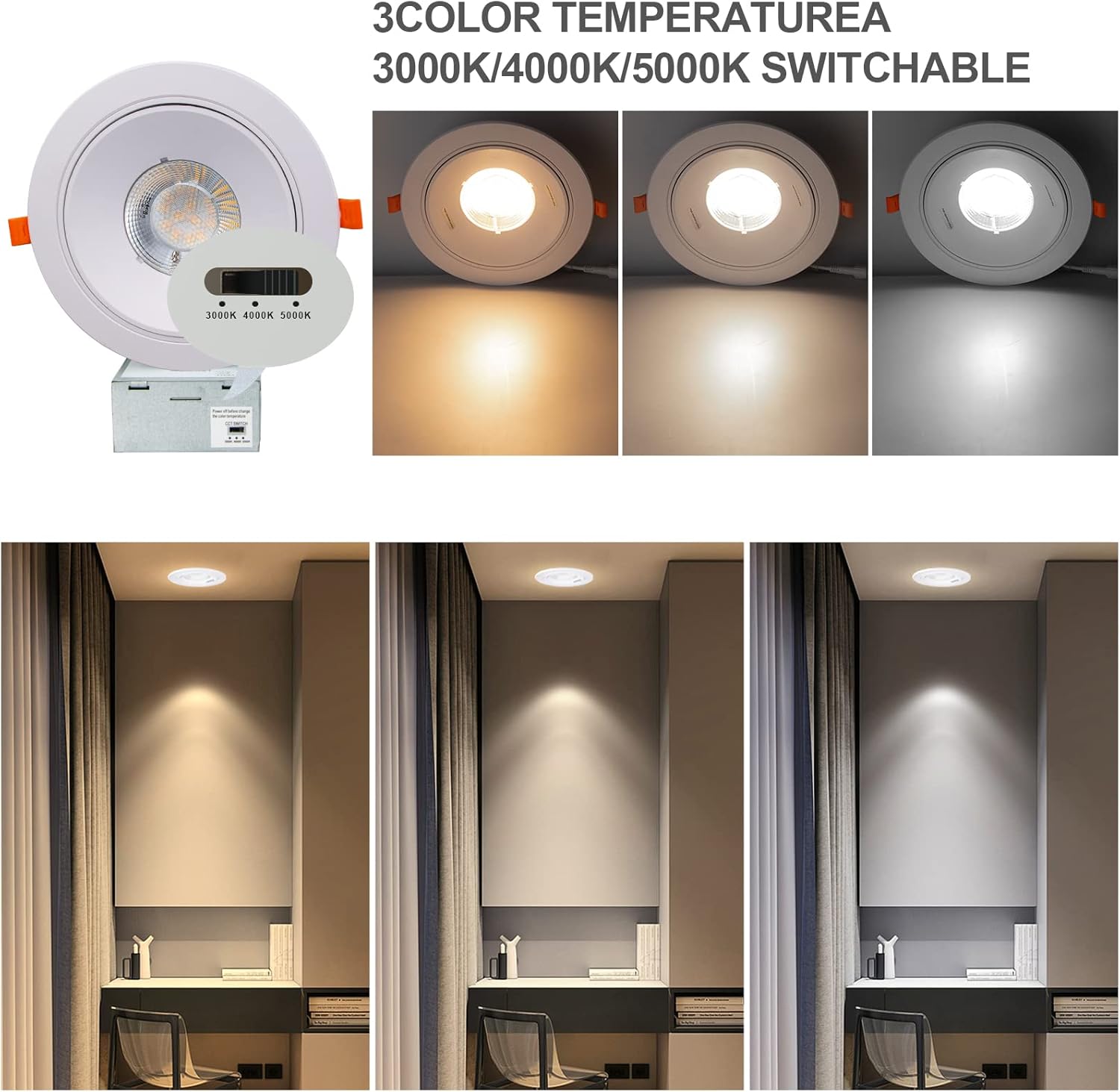 Lightdot Gimbal LED Recessed Lighting 4 inch 140lm w high efficency Dimmable 4 inch Recessed Lights 360 Rotation Canless Lighting CRI90