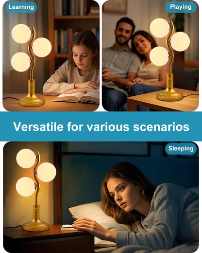 Lightdot Gold Globe Table Lamp Dimmable Modern Ball Lamp 3 Bulbs Included