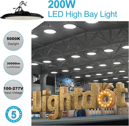 Lightdot LED High Bay Light for Warehouse 5000K ETL Listed AC100-277V UFO LED Lights 5 Years Warranty
