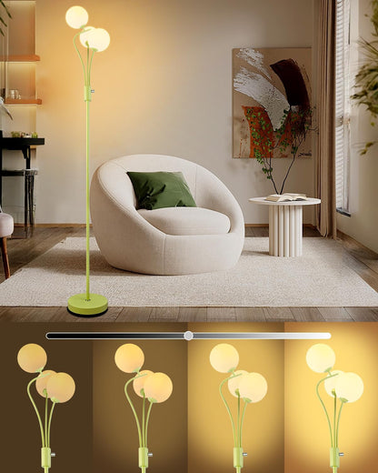 Lightdot 69IN Dimmable Floor Lamp Mid Century Standing Lamps with 2 Globe Soft Warm White Eye Care 3000K Bulbs Included, Modern Tall Lamp for Bedroom Office