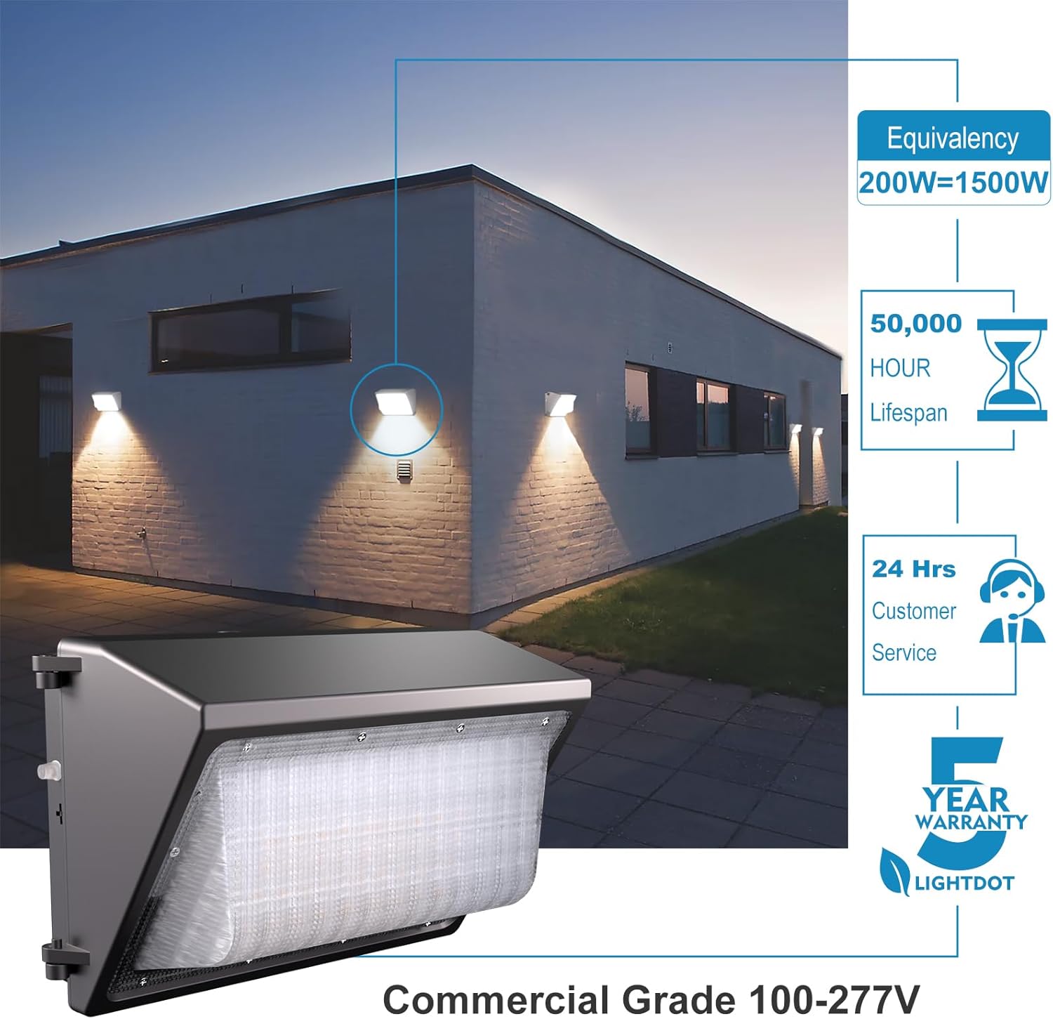 Lightdot LED Wall Pack Lights 100 277v Dusk to Dawn with Photocell 5000K Daylight IP65 Waterproof Wall Mount Outdoor Security Lighting Fixture