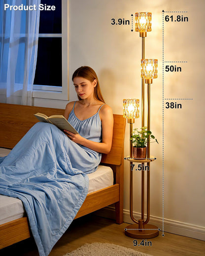 Lightdot Amber Glass Floor Lamp with Table Farmhouse Modern Gold Floor Lamp