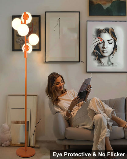 Lightdot 5-Globe Dimmable Globe Floor Lamp Orange Retro Standing Lamps with 5Pcs Bulbs Included Brightness Adjustable Mid Century Modern Floor Lamp with 5Lbs Heavy Base for Living Room/Sofa Beside