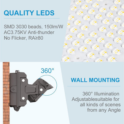 Lightdot 2Pack 150W LED Wall Pack Lights, 360° Adjustable Panel with Dusk to Dawn Photocell, 22500Lm 5000K, IP65 Waterproof & Advanced Heat Dissipation Outdoor Security Lighting(Height:10~20ft)