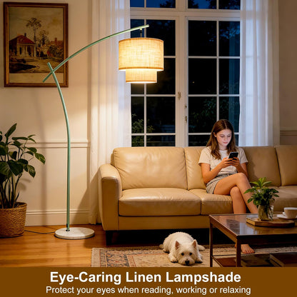 Lightdot Arc Floor Lamp, Modern Standing Lamps with Double Linen Lampshade