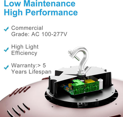 Lightdot LED High Bay Light, High Bay LED Lights, AC100-277V 5000K UFO LED High Bay Shop Light with US Plug for 30-50FT Height Warehoues/Shop/Barn
