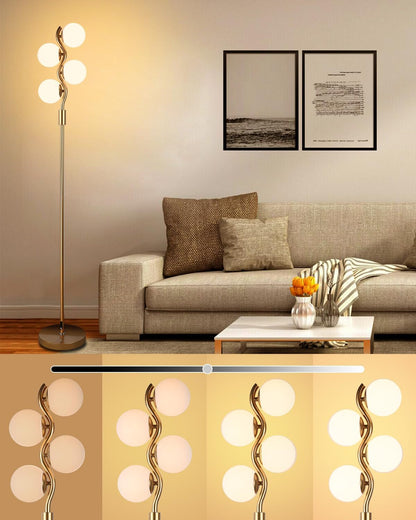 Lightdot Dimmable (Brightness Adjustable) Globe Floor Lamp, Gold Standing Lamps with 3000K G9 Bulbs, Mid Century Modern Floor Lamp for Living Room Bedroom Office