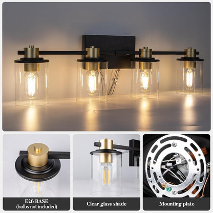 Lightdot Bathroom Light Fixtures, 27.5"x4"x5"(LxWxH) Bathroom Vanity Lights Fixtures Over Mirror, Gold Vanity Lights with Glass Shade for Bathroom Livingroom Kitchen Hallway Cabinet Porch