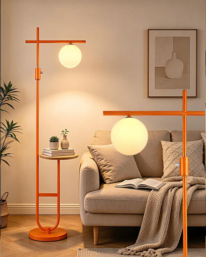 Lightdot Orange Floor Lamp with Table, 66IN Dimmable Corner Reading Lamp