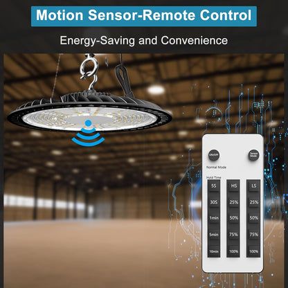 Lightdot 200W LED High Bay Light with Remote Control Supports Normal Mode & Motion Mode(Energy Saving) Switching 5000K 22500LM High Bay LED Lights AC100-277V UFO LED Lights