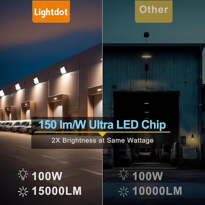 Lightdot 100W LED Wall Pack Lights, 100-277v Dusk to Dawn Photocell, 15000Lm(150Lm/W) 5000K IP65 Wall Mount Outdoor Exterior Lighting, Energy Saving, ETL | 5-Year Warranty(Height:6-15ft)