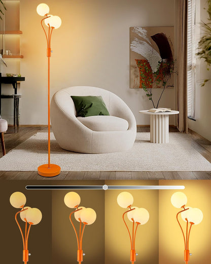Lightdot 69IN Dimmable Floor Lamp Mid Century Standing Lamps with 2 Globe Soft Warm White Eye Care 3000K Bulbs Included, Modern Tall Lamp for Bedroom Office