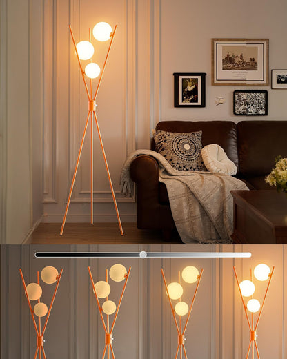 Lightdot Dimmable Globe Modern Floor Lamp, Gold Standing Lamps with 3PCS 3000K G9 Bulbs, Mid Century Modern Floor Lamp for Living Room/Bedroom