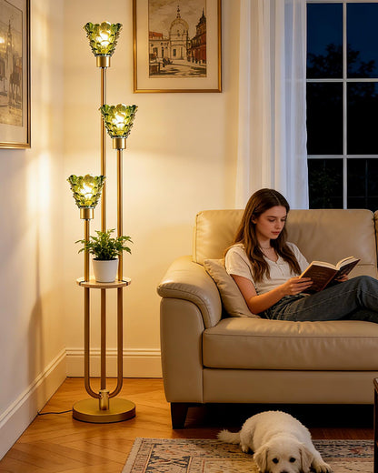 Lightdot Green Glass Floor Lamp with Shelf Mid Century Modern Floor Lamps