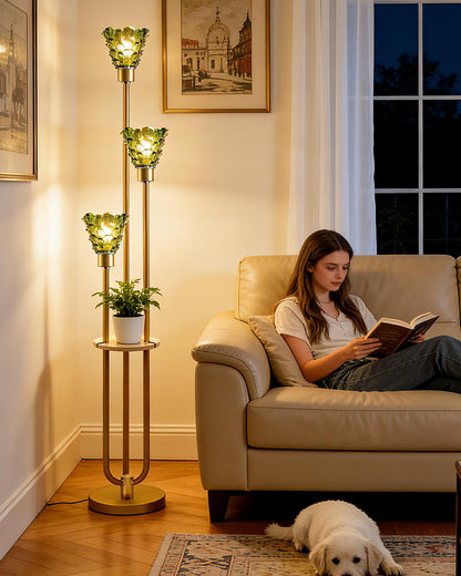 Lightdot Green Glass Floor Lamp with Shelf Mid Century Modern Floor Lamps