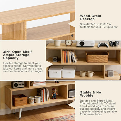 Lightdot TV Stand for TVs up to 45'', Modern Entertainment Center with 3 Open Storage Shelf Large capacity for collection,Media Console Table for Living Room/Entrance/Sofa Cabinet,Easy Assembly