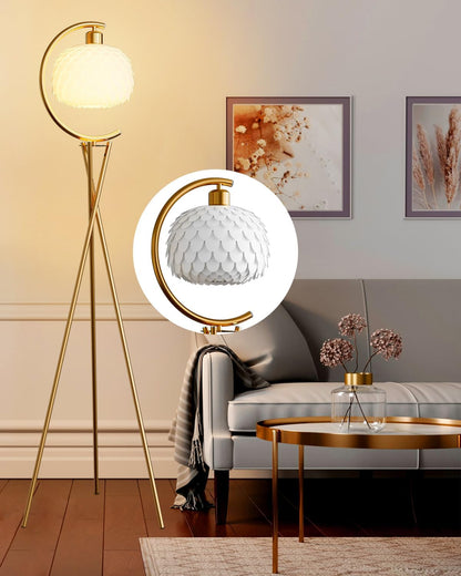 Lightdot Dimmable Globe Modern Floor Lamp, Gold Standing Lamps with 3PCS 3000K G9 Bulbs, Mid Century Modern Floor Lamp for Living Room/Bedroom