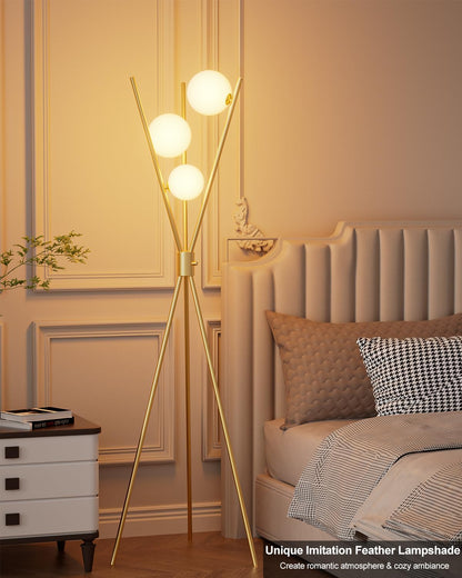 Lightdot Dimmable Globe Modern Floor Lamp, Gold Standing Lamps with 3PCS 3000K G9 Bulbs, Mid Century Modern Floor Lamp for Living Room/Bedroom