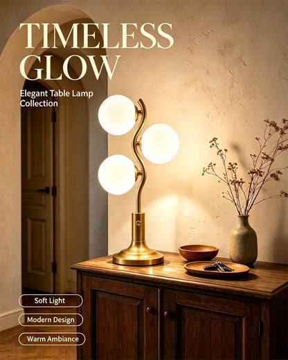 Lightdot Gold Globe Table Lamp Dimmable Modern Ball Lamp 3 Bulbs Included