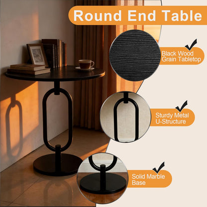 17In(W) x19In(H)  Round Side Table Heavy Duty Modern End Table Stable Sofa Side Table Marble Base Accent Coffee Table Nightstand for Living Room Bedroom