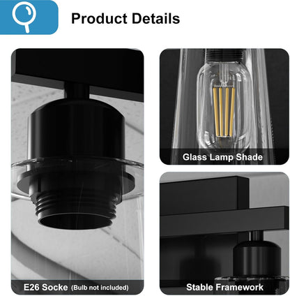 Lightdot Modern Bathroom Vanity Light, 26.5" Horizontal Metal Frame with Clear Glass Shades | Dimmable&Reversible Mounting | Vanity Lights for Bathroom Living Room Hallway Cabinet