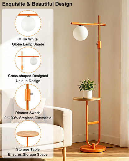 Lightdot Orange Floor Lamp with Table, 66IN Dimmable Corner Reading Lamp