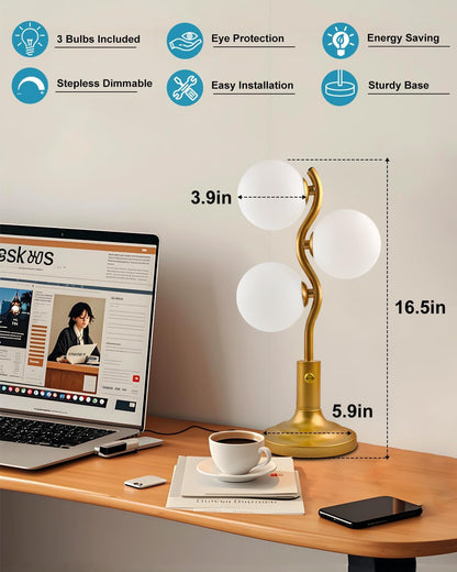 Lightdot Gold Globe Table Lamp Dimmable Modern Ball Lamp 3 Bulbs Included