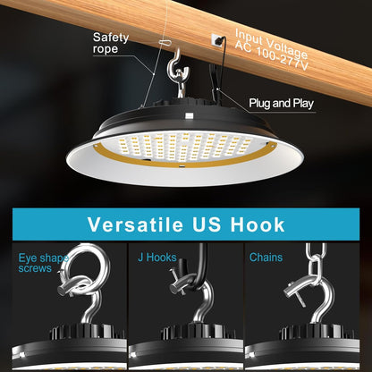 Lightdot 300W High Bay LED Shop Lights with Diffuser (Beam Angle: 120˚) 45000lm Strong Brightness High Bay LED Lights, AC100-277V Commerical UFO LED High Bay Lights for Warehouse Lighting