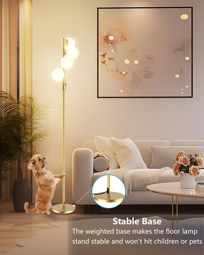 Lightdot 64IN Dimmable (Brightness Adjustable) Globe Floor Lamp, Gold Standing Lamps with 3000K G9 Bulbs Soft Warm White Eye Care, Mid Century Modern Floor Lamp for Living Room
