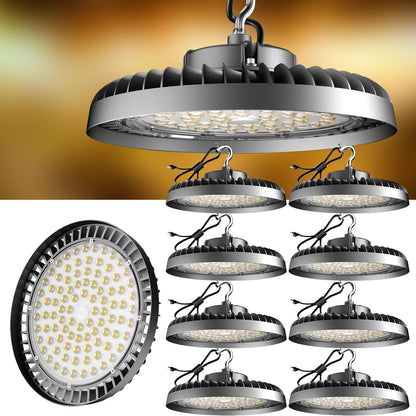 Upgrade 200W High Bay LED Shop Light 30000lm (Eqv.800W MH/HPS) UFO High Bay Lighting, ETL UFO Lights AC100-277V High Bay LED Light with Plug