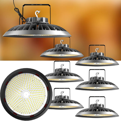 Lightdot LED High Bay Light 300W 45000lm UFO Lights with Reflector (Reduce Light Loss, Can Be Removed), AC100-277V High Bay LED Shop Light with U Bracket & US Hook Mount for 30-50FT Height Shop-6Pack