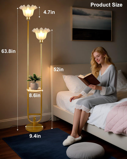 Lightdot Dimmable Flower Floor Lamp for Living Room Modern Mid Century Floor Lamp with Table Gold Tall Standing Lamp with 5Lbs Heavy Base for Bedroom/Sofa Beside/Corner Decor(Bulb Included)